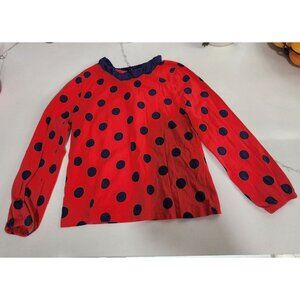 Mini Boden Girls Red & Navy Polka Dot Long Sleeve Top With Sequin Ladybug Design